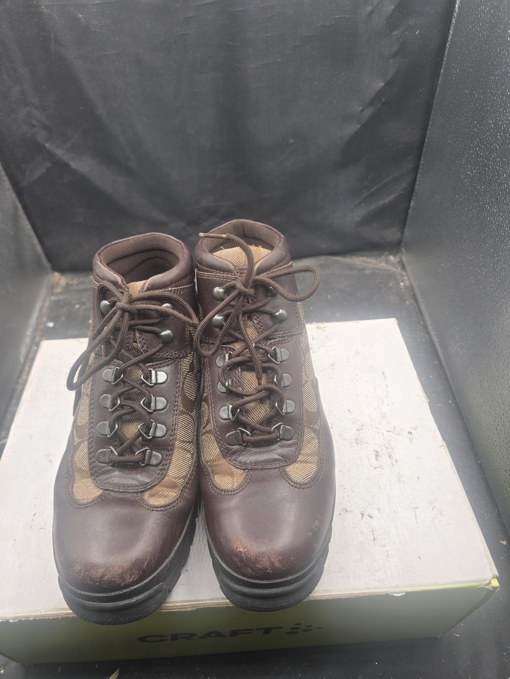 Coach Brown Leather & Signature Canvas Combat Boots